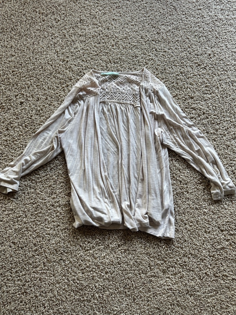 Maurices Light Taupe Crochet Yoke Tunic Top